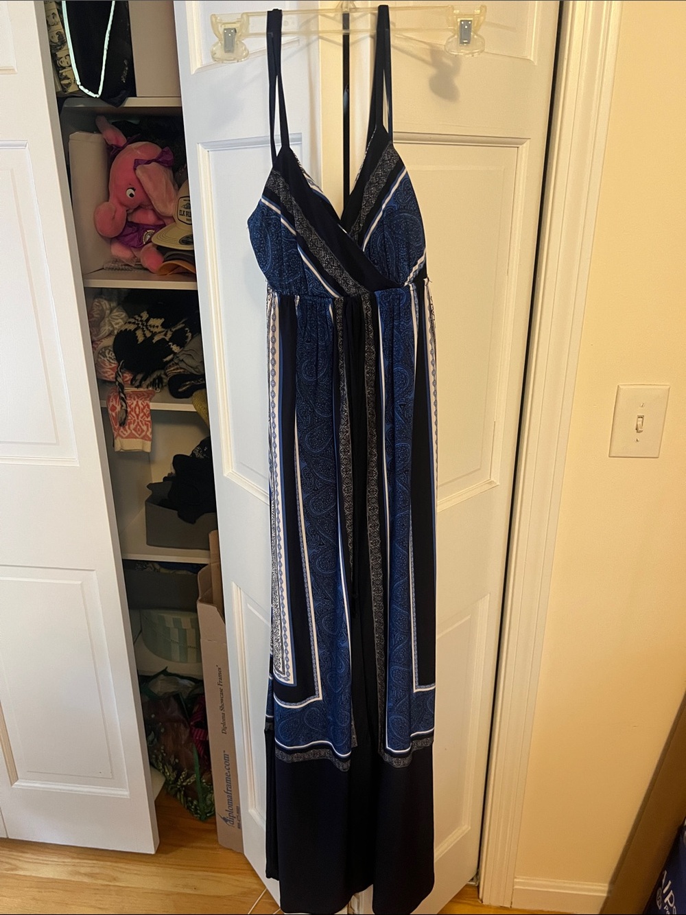 INC International Concepts Navy and Blue Printed Maxi Dress